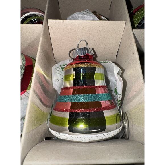 Christopher Radko SHINY BRITE Glass Ornaments Set of 9 Indents Bells Striped - Picture 4 of 11